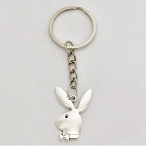 NEW playboy bunny head silver keychain